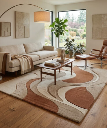 Mid Century Wavy Abstract Rug, Retro Geometric Pattern Carpet living room area rug