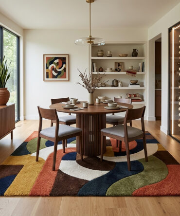 Handmade Abstract Geometric Wool Area Rug for Living Room Colorful Tufted Art Floor Decor