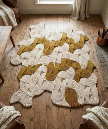Irregular Abstract Wool Rug, Organic Melting Modern Carved Texture, Earth Tone Bohemian Home Deco