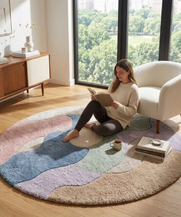 Hand-Tufted Wool Rug Round Retro Abstract Sculptural Design Teppich living room rugs