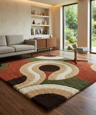 Retro 70s Abstract Geometric Tufted Rug, Small Cozy Pastel Dorm Decor Foyers