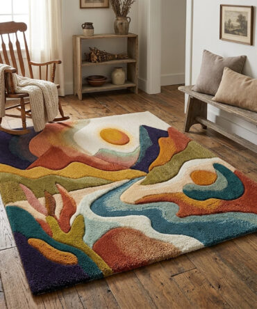 Abstract Mountain Tufted Wall Hanging | Mid Century Modern Fiber Art Landscape