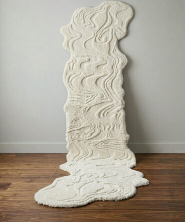 Hand Tufted Wool Runner Rug, Abstract Organic Shape, Sculptural Wavy Carpet