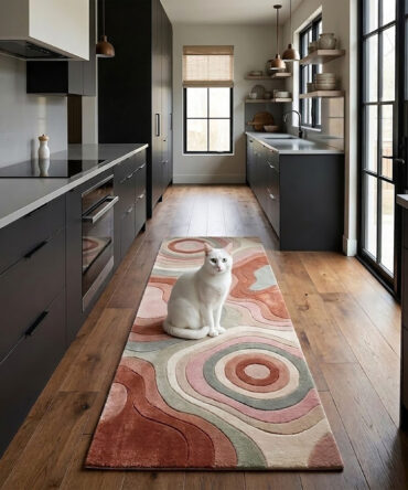 Hand Tufted Plush Retro Area Rug, Mid Century Abstract Design Wool Rug