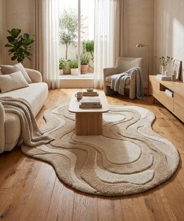 Irregular shape Hand-Tufted Wool Rug – Retro Abstract Sculptural Design Teppich kids room decor