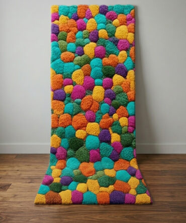 Colorful Pebble Tufted Wool Rug, Modern Abstract Carpet, Kids Room Decor