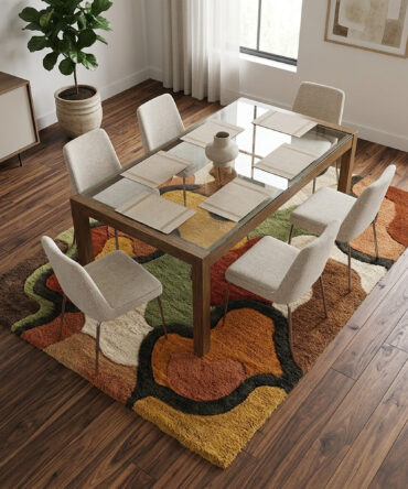 Mid Century Modern Area Rug Geometric Plush Pile, Terracotta & Olive living room rugs