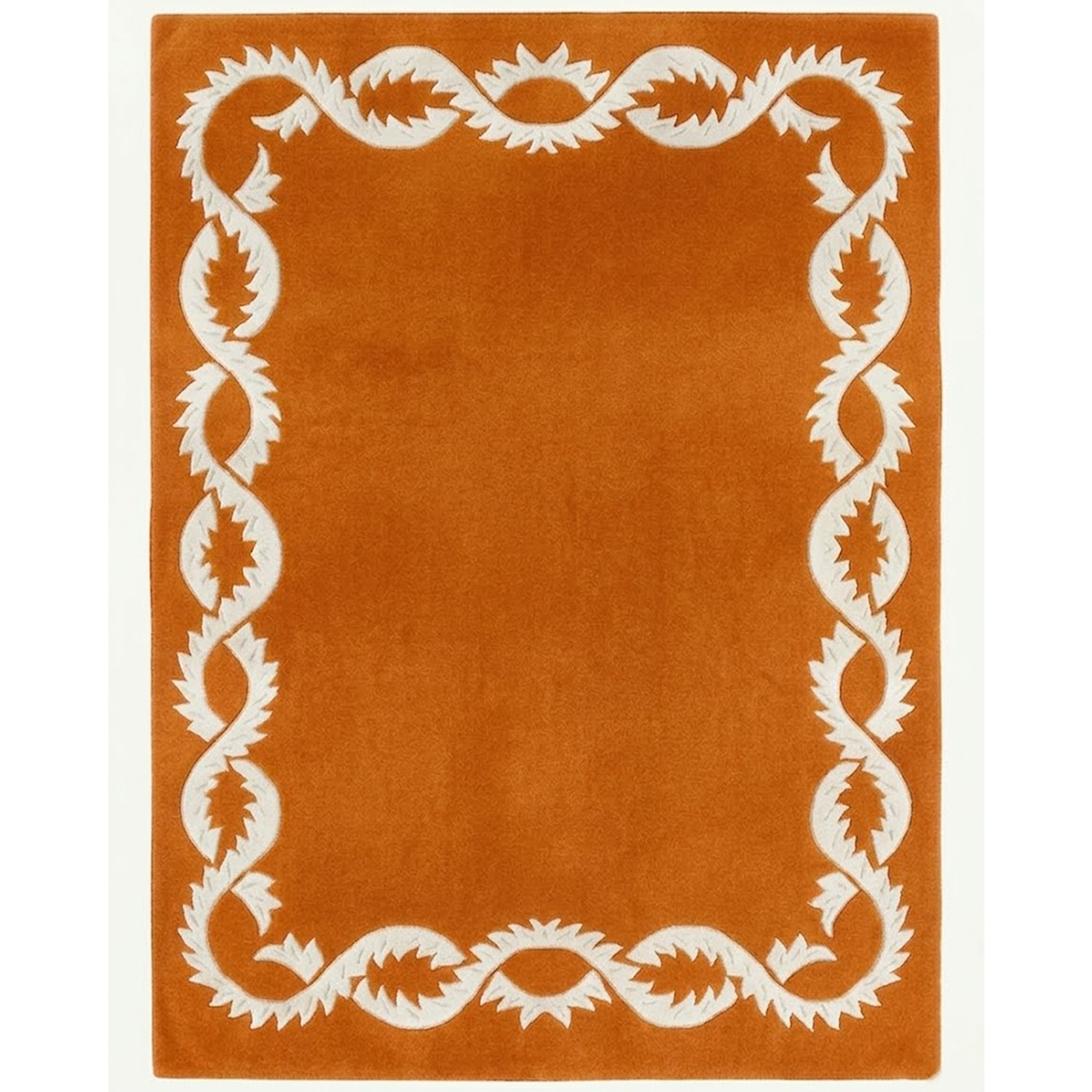 Terracotta Orange Wool Area Rug Mid Century Modern Geometric Border Carpet 3x5 5x8 8x10 Ft - Image 3