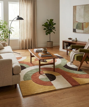 Hand Tufted Plush Retro Area Rug, Mid Century Abstract Design Wool Rug Geometric kilim rug customized