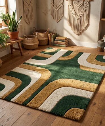 Hand Tufted Plush Retro Area Rug, Mid Century Abstract Design Wool Rug (Copy)